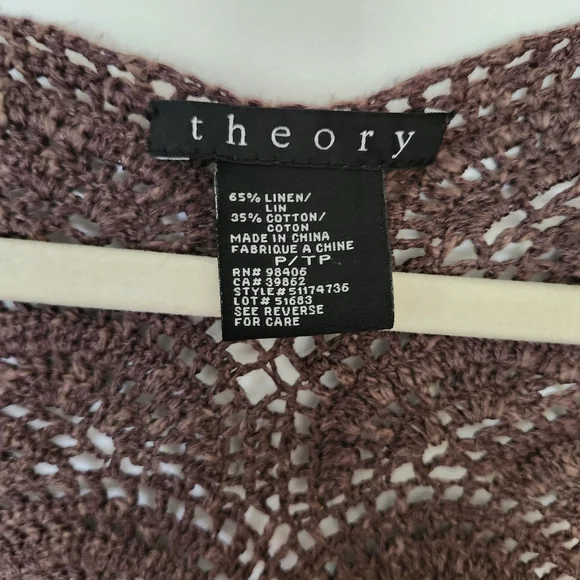 Theory Brown Linen Blend Crochet Open Knit Cardigan XS - Picture 6 of 6
